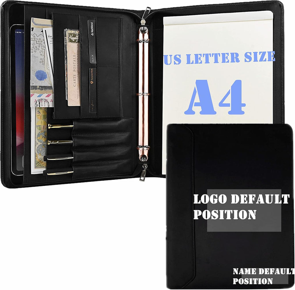 Dark Brown Genuine Leather Padfolio Binder with YKK Zipper F787