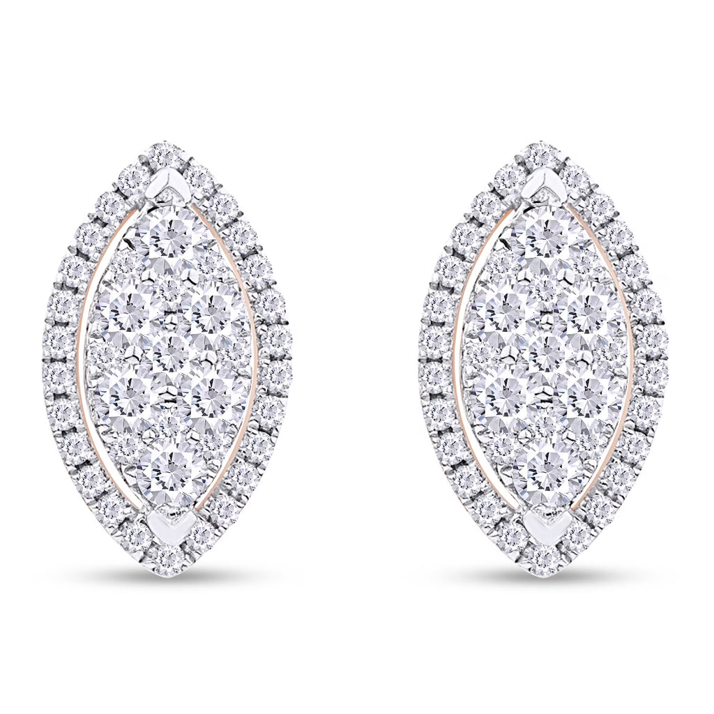 1 Carat Round Cut Lab Created Moissanite Marquise Halo Cluster Stud Earrings In 14K Rose Gold Over Sterling Silver W807