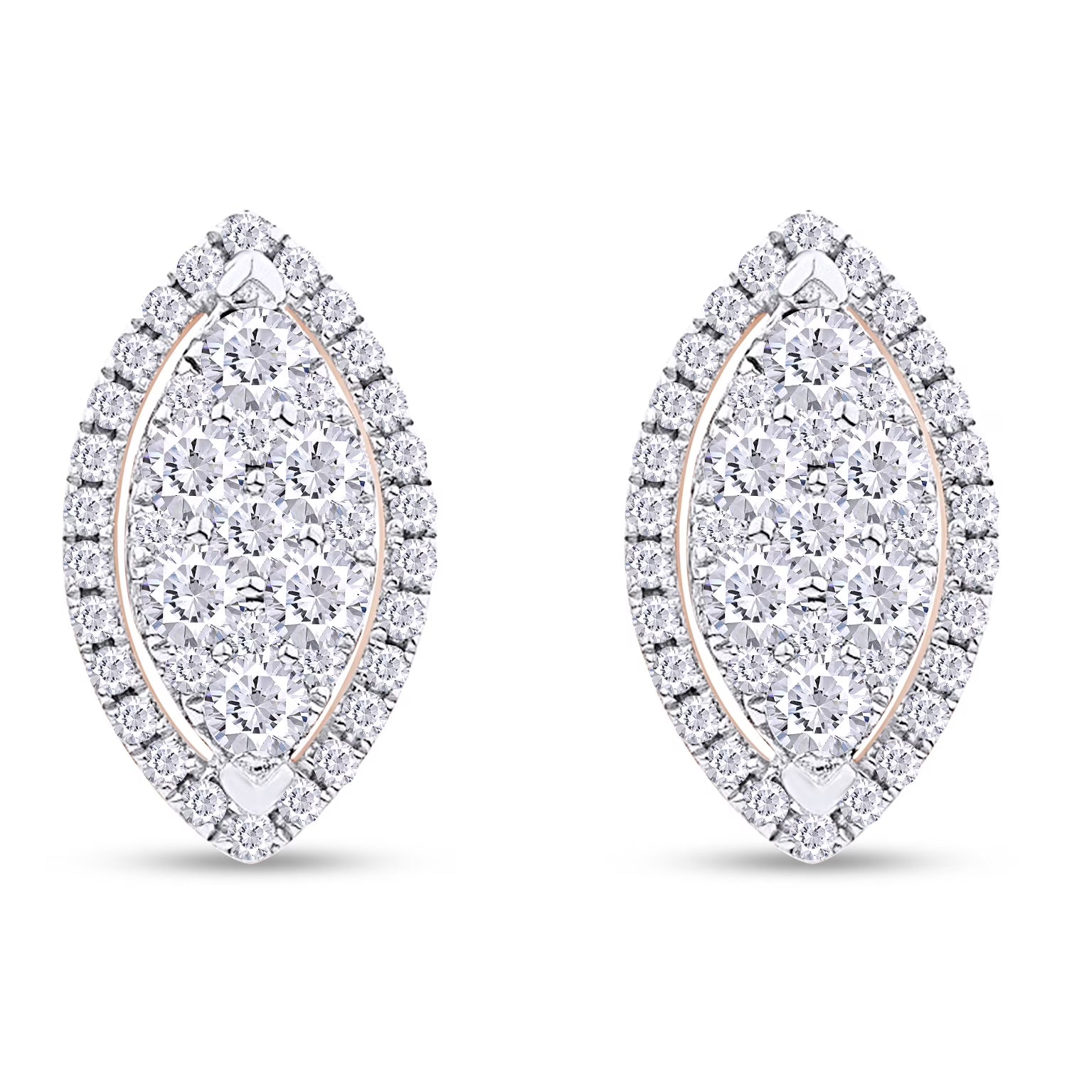 1 Carat Round Cut Lab Created Moissanite Marquise Halo Cluster Stud Earrings In 14K Rose Gold Over Sterling Silver W807