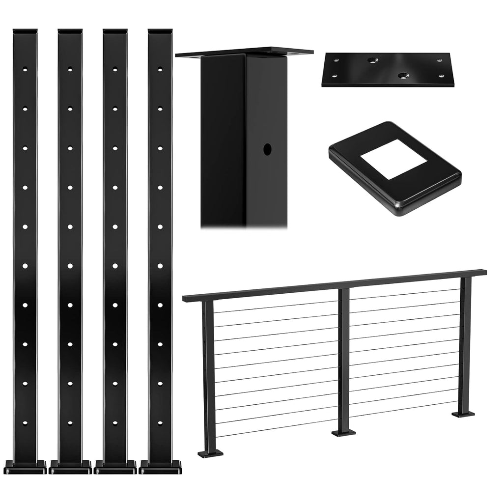 4Pack 36''x2''x2'' Black Square Weldless Stainless Steel Pre-Drilled Cable Railing Post R67224
