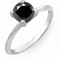 1.00 Carat 10K Round Black Diamond Solitaire Ring, White Gold, Size 7 S940