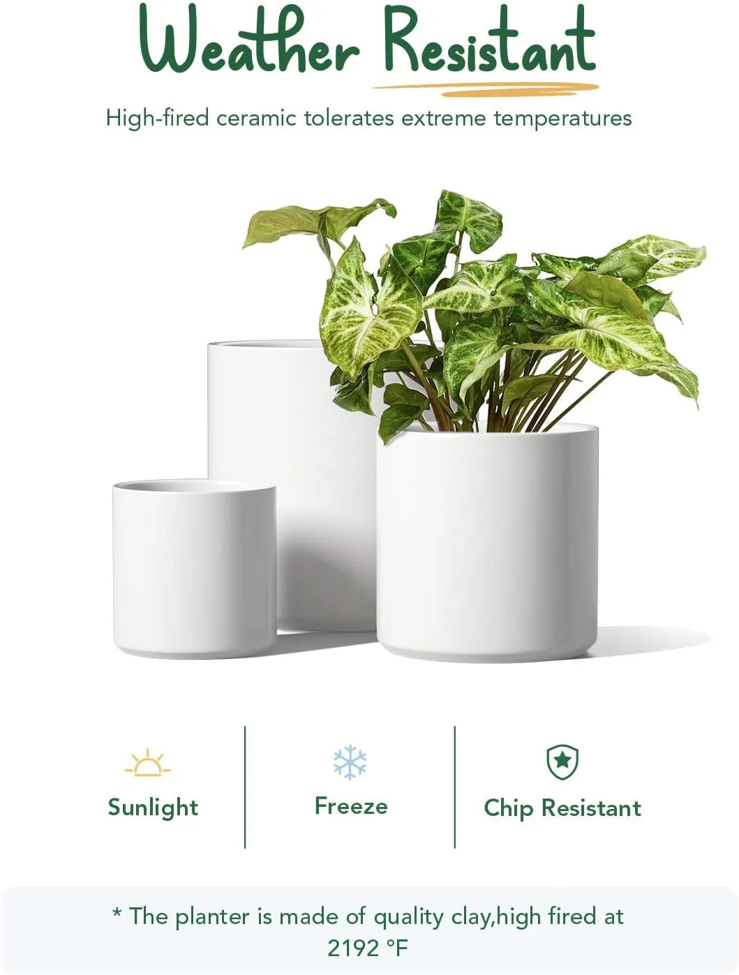 10/8/6 Inch White Ceramic Plant Pots Set of 3 L451201