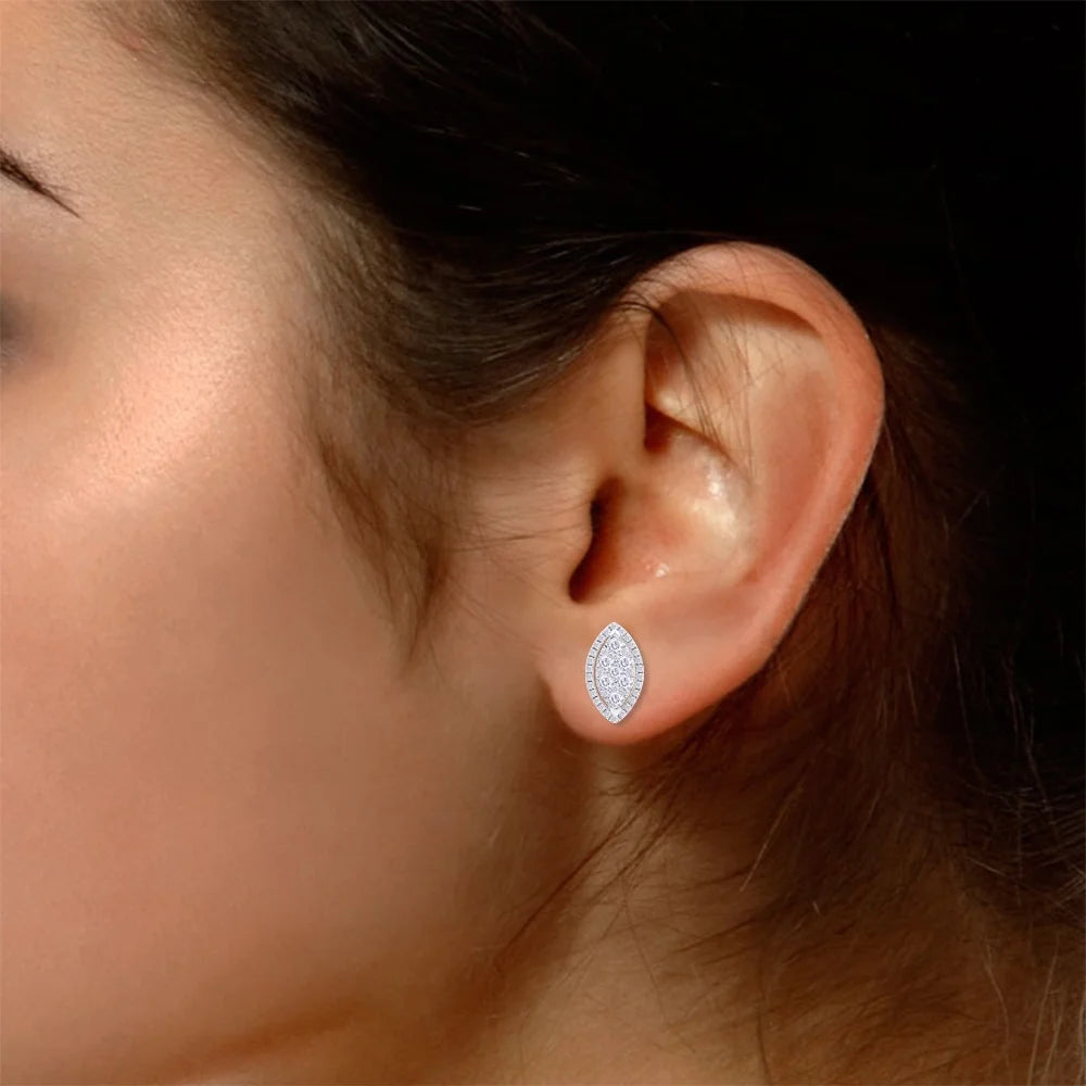 1 Carat Round Cut Lab Created Moissanite Marquise Halo Cluster Stud Earrings In 14K Rose Gold Over Sterling Silver W807