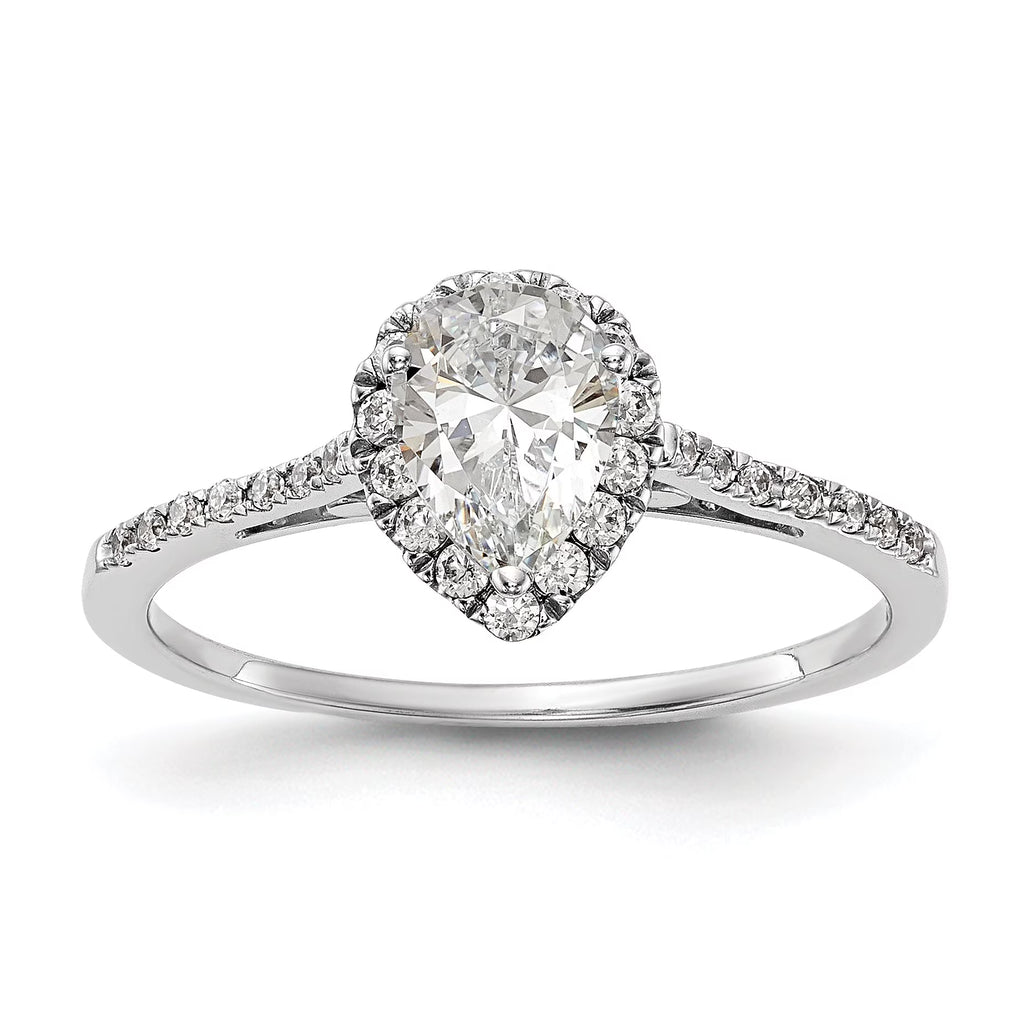 0.75ct CZ Solid 14K White Gold Pear Halo Engagement Ring D2329
