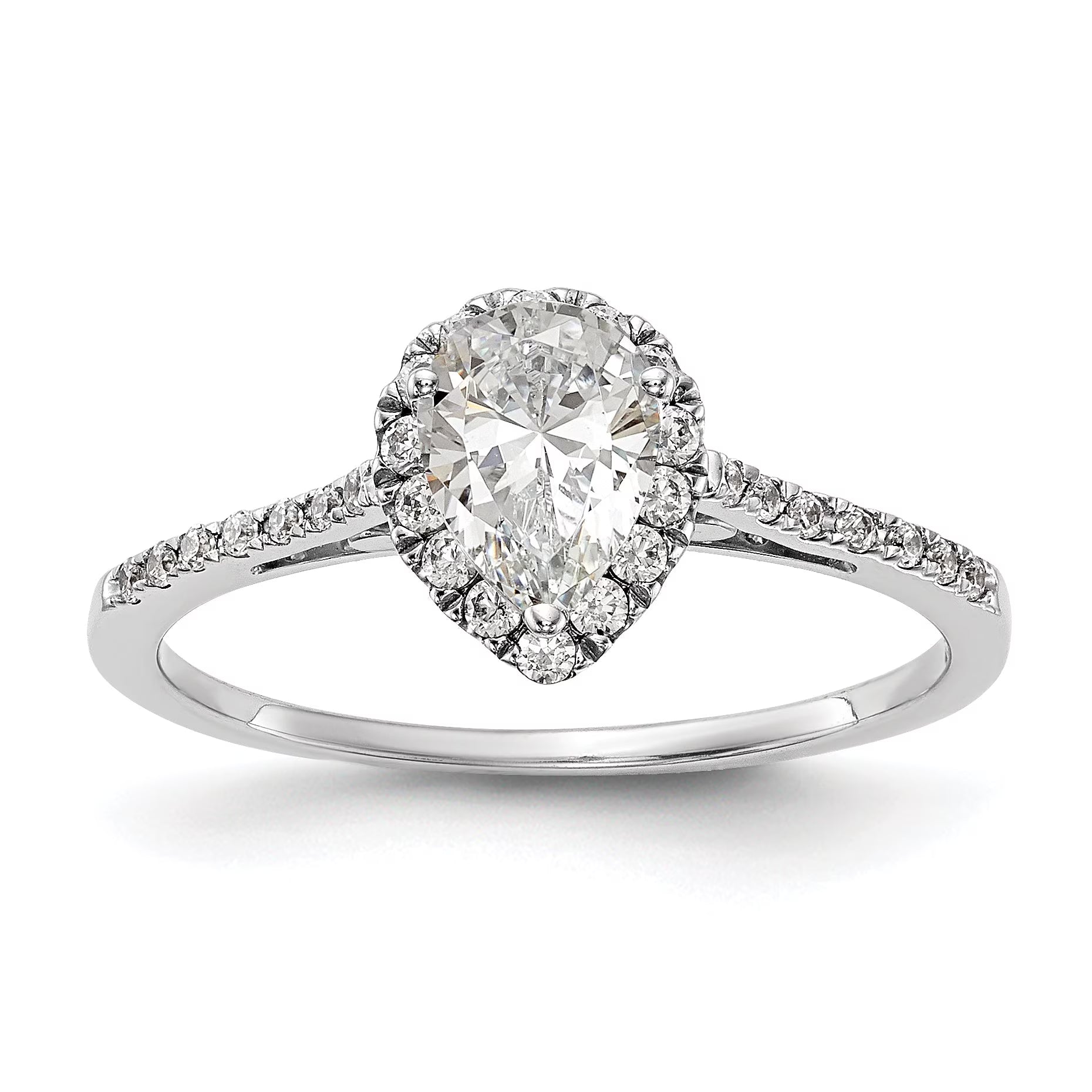 0.75ct CZ Solid 14K White Gold Pear Halo Engagement Ring D2329