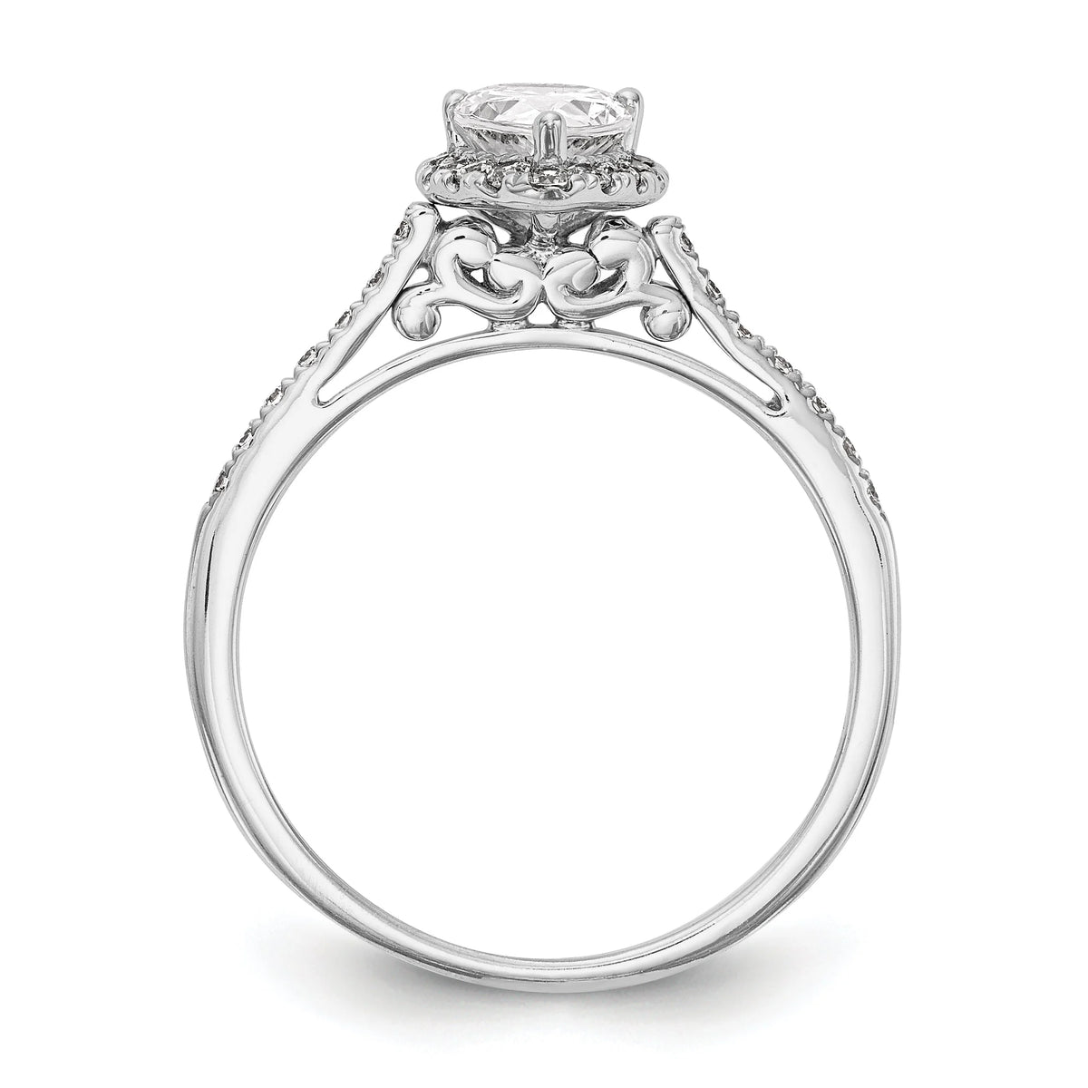 0.75ct CZ Solid 14K White Gold Pear Halo Engagement Ring D2329
