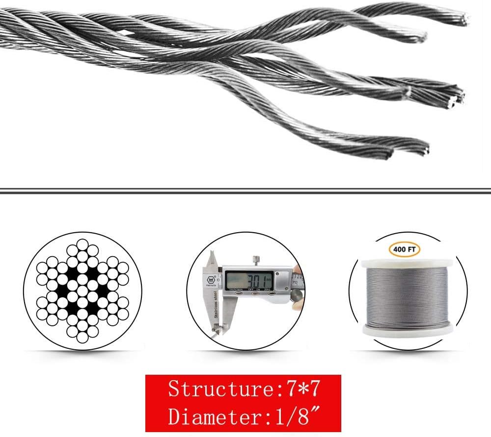 1/8 T316 Stainless Steel Cable, 7 x 7 Strands, 400FT Wire Rope G5334