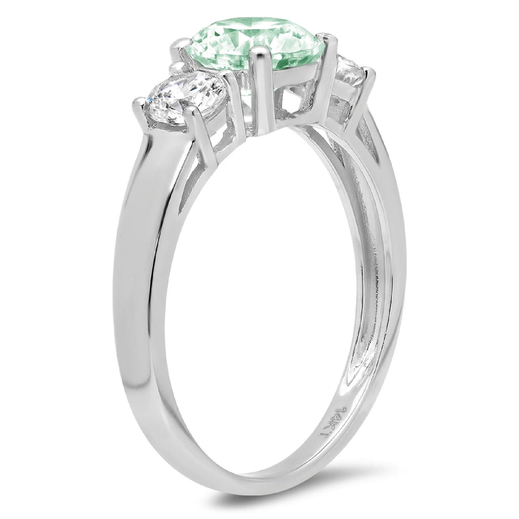 1.5ct Round Cut Blue Moissanite 18k White Gold 3 Stone Ring F7923