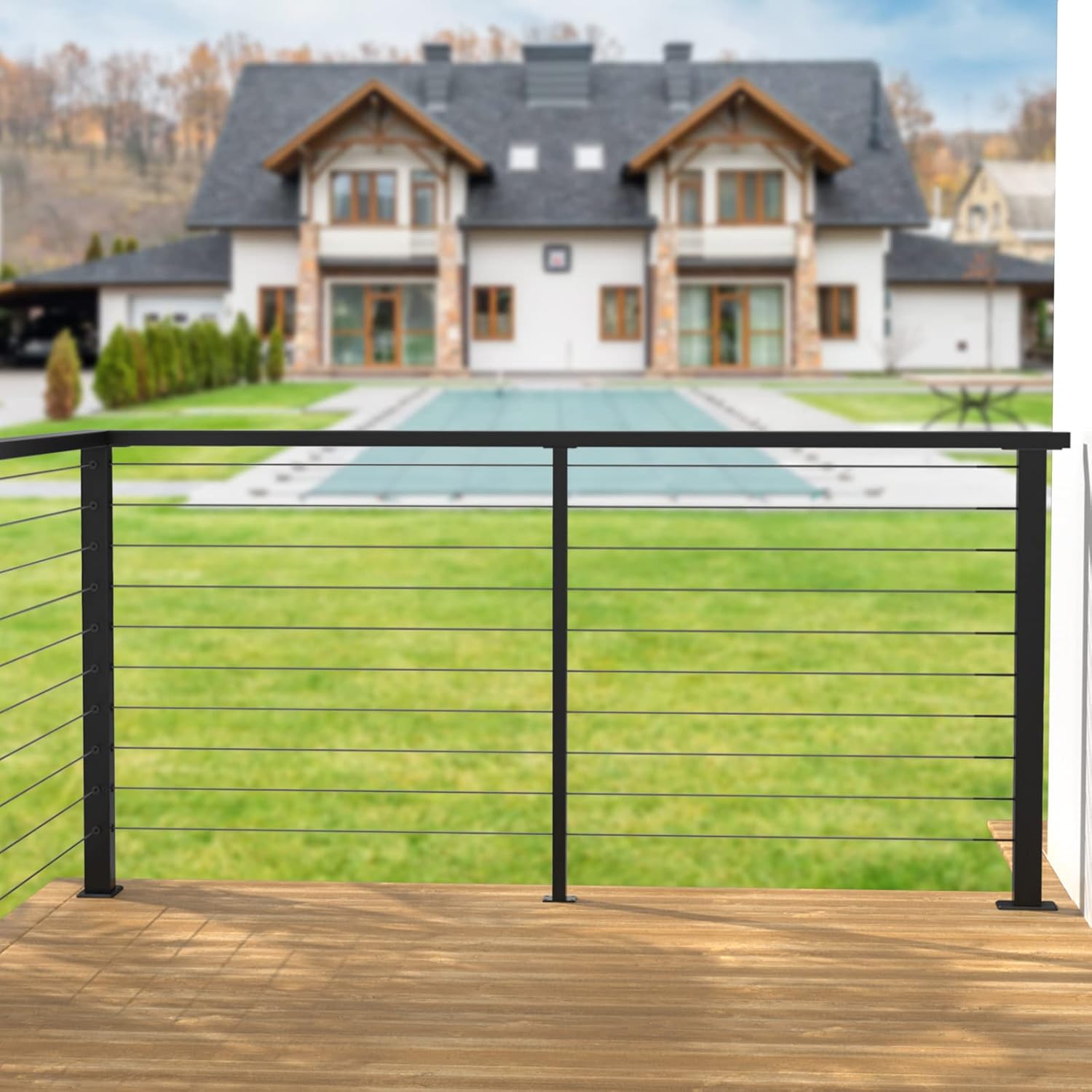 4Pack 36''x2''x2'' Black Square Weldless Stainless Steel Pre-Drilled Cable Railing Post R67224