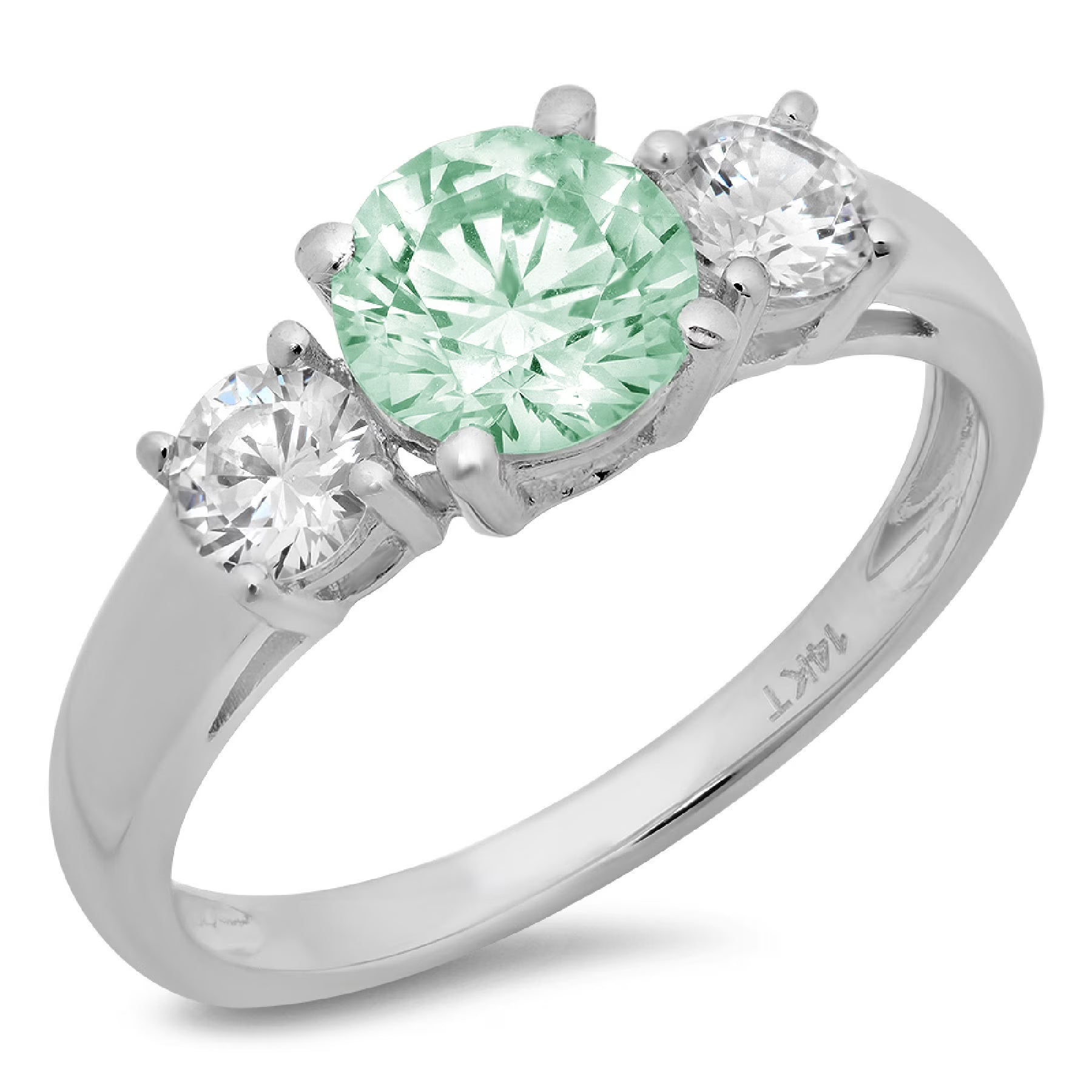 1.5ct Round Cut Blue Moissanite 18k White Gold 3 Stone Ring F7923