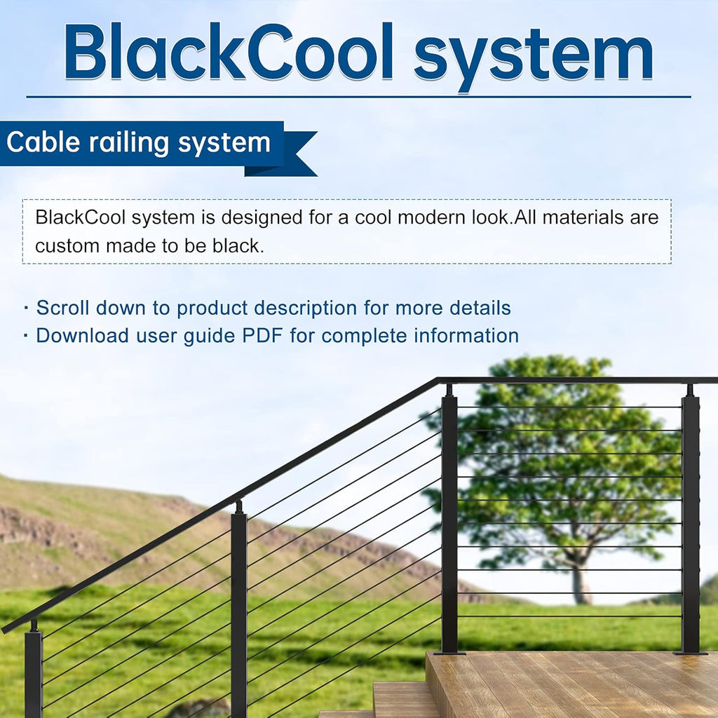 4Pack 36''x2''x2'' Black Square Weldless Stainless Steel Pre-Drilled Cable Railing Post R67224