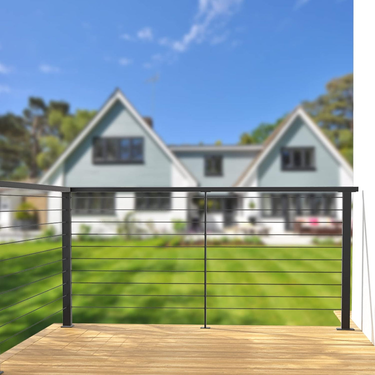 4Pack 36''x2''x2'' Black Square Weldless Stainless Steel Pre-Drilled Cable Railing Post R67224
