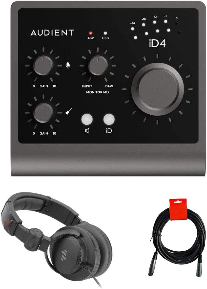 USB-C Audio Interface Bundle with Studio Monitor Headphones & XLR Cable O308