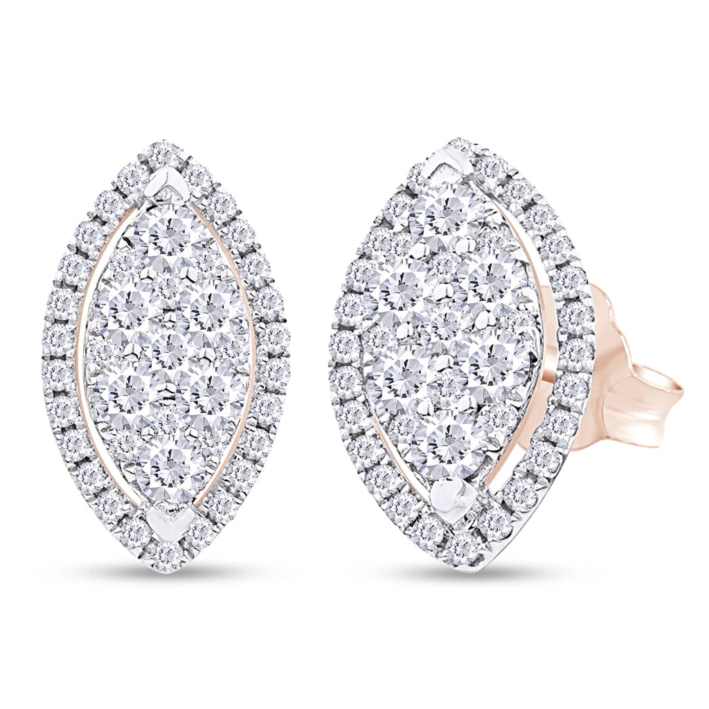 1 Carat Round Cut Lab Created Moissanite Marquise Halo Cluster Stud Earrings In 14K Rose Gold Over Sterling Silver W807